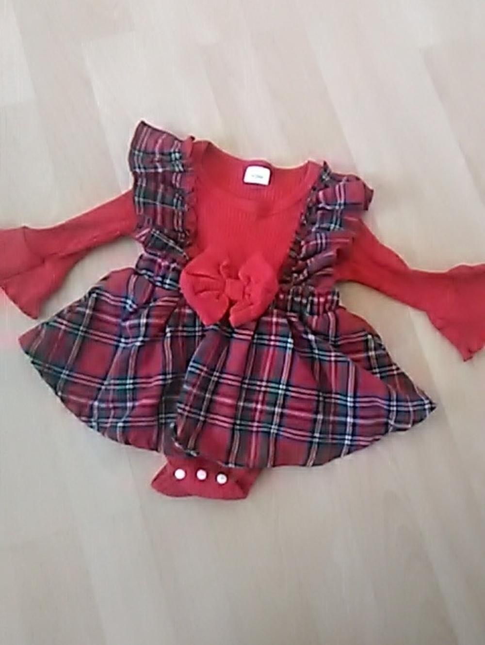 PatPat Red Plaid Ruffle One-Piece Bodysuit